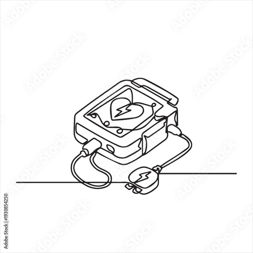 Defibrillator, cpr and AED line icons