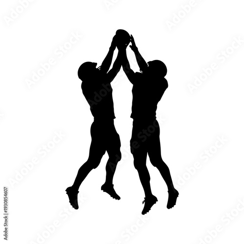 Two silhouetted people highfive in midair to celebrate together.