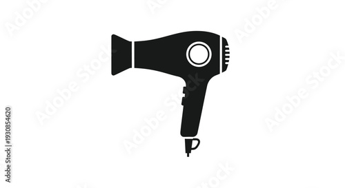 A black silhouette of a hair dryer against a white background silhouette