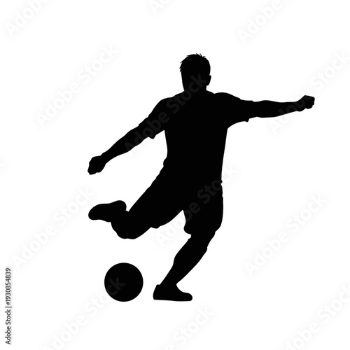 Silhouette of a Soccer Player Kicking a Ball in Dynamic Motion Across the Field.