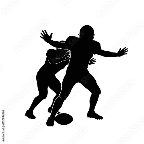 Two Silhouetted Athletes Competing for the Ball in an Intense Sports Moment.