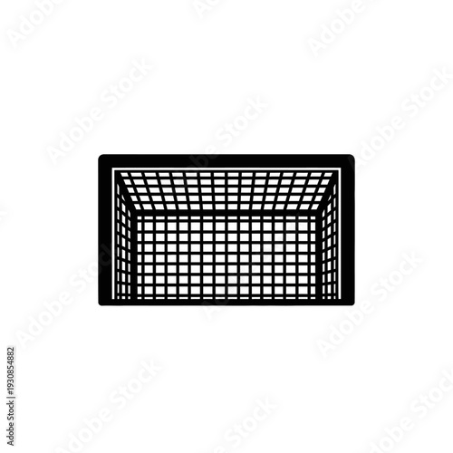 Rectangular sports goal with net and frame viewed head-on in a stadium setting.