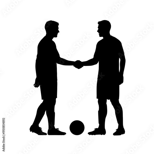 Two Silhouetted Players Shake Hands on a Soccer Field During Match.