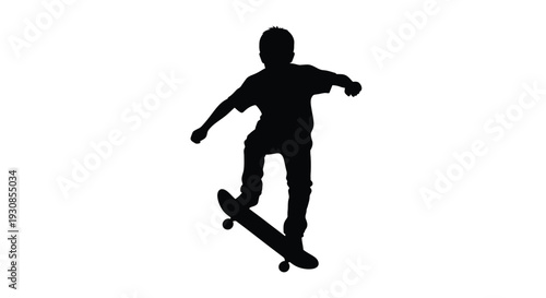 Young boy dynamically skateboarding in mid air a striking silhouette