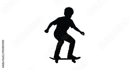 Young skateboarder in action dynamically posed against a white background silhouette