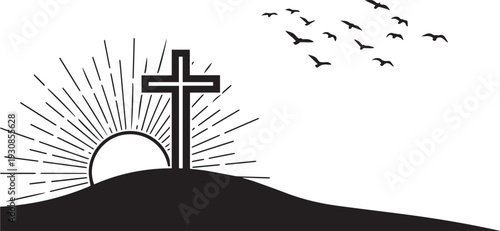 MobileEaster Calvary Hill Silhouette with Christian Cross Sunrise and Flying Birds
