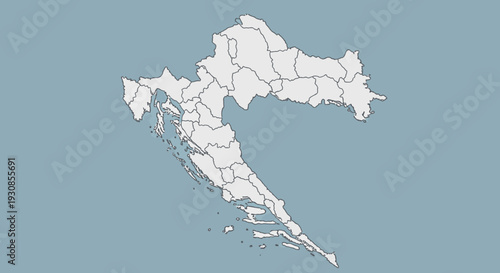 Croatia country map with administrative divisions on a blue-gray background