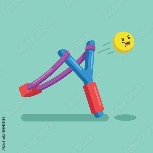 Angry Emoji Launched from Slingshot.