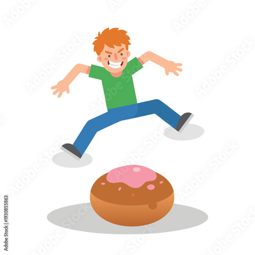 Angry Man Jumping on Donut.