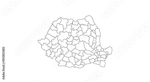 Romania Country Map Outline with Administrative Divisions on Isolated White Background