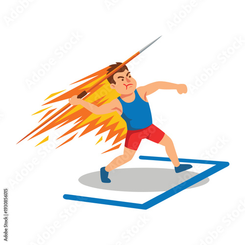 Athlete throwing javelin with fiery trail.