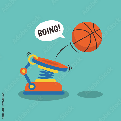 Basketball bouncing off a spring toy.