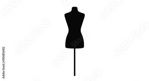 Elegant dress form displayed in stark black against a white background silhouette