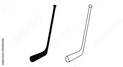 Two hockey sticks one solid black and one outlined a striking silhouette