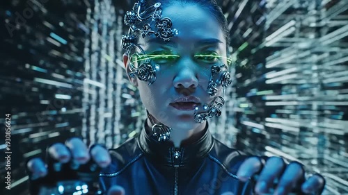 Futuristic Cyborg Woman with Advanced Technology.