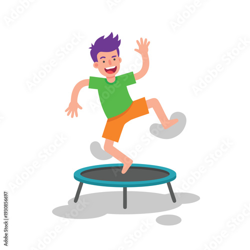 Boy Jumping on Trampoline.