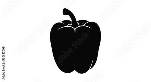Simple black silhouette of a bell pepper strikingly defined silhouette