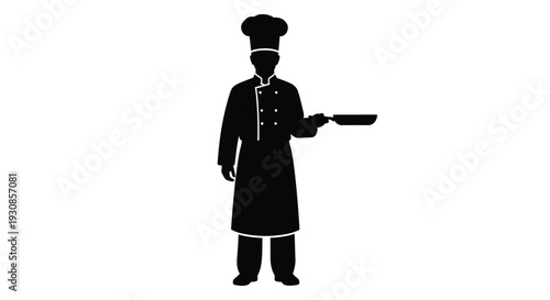 A chef presenting with a pan a striking black silhouette