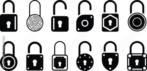Lock Closed Collection Silhouette Icon Set Closed Padlock Typography Silhouette Icon Pack