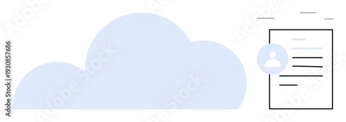 Cloud storage, user profiles, account security, data management, file sharing, online accounts. A cloud with a document a user icon. Cloud storage and user profiles concept