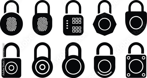 Lock Closed Collection Silhouette Icon Set Closed Padlock Typography Silhouette Icon Pack
