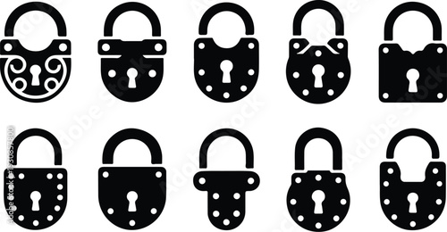 Lock Closed Collection Silhouette Icon Set Closed Padlock Typography Silhouette Icon Pack