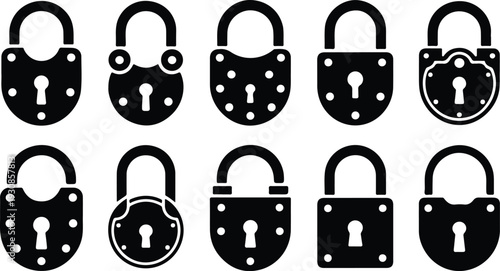 Lock Closed Collection Silhouette Icon Set Closed Padlock Typography Silhouette Icon Pack