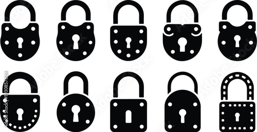 Lock Closed Collection Silhouette Icon Set Closed Padlock Typography Silhouette Icon Pack