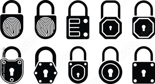Lock Closed Collection Silhouette Icon Set Closed Padlock Typography Silhouette Icon Pack