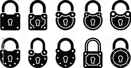 Lock Closed Collection Silhouette Icon Set Closed Padlock Typography Silhouette Icon Pack