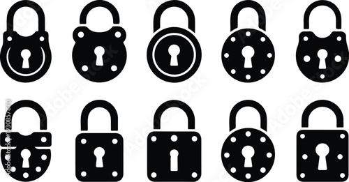 Lock Closed Collection Silhouette Icon Set Closed Padlock Typography Silhouette Icon Pack