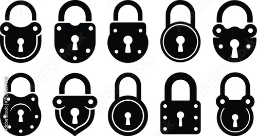Lock Closed Collection Silhouette Icon Set Closed Padlock Typography Silhouette Icon Pack