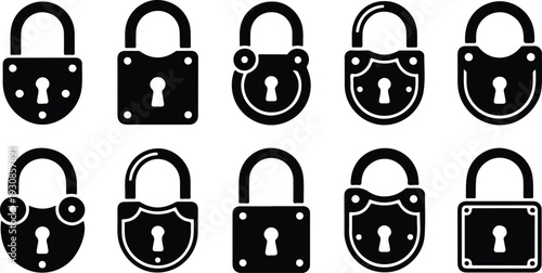 Lock Closed Collection Silhouette Icon Set Closed Padlock Typography Silhouette Icon Pack