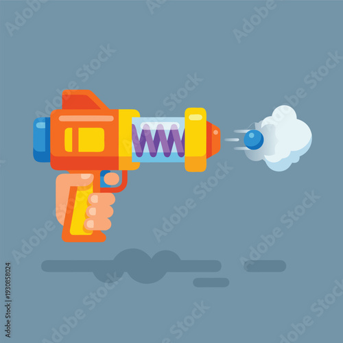 Cartoon Toy Ray Gun Firing a Blue Projectile.