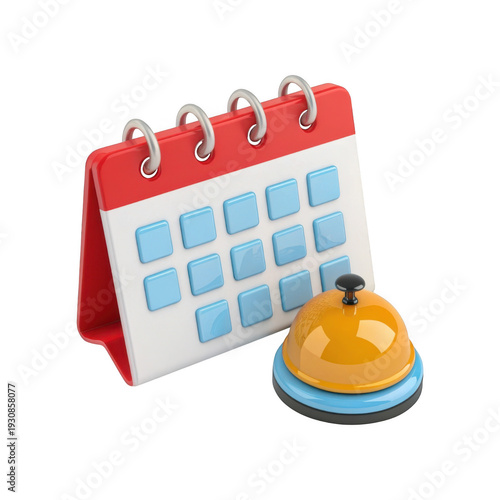 Calendar and bell isolated on transparent background