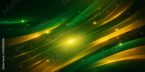 Abstract Light Waves: An artistic composition of flowing light and dynamic energy. This image features interwoven streams of luminous gold and vibrant green.