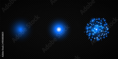 Colorful Star Light Effect Collection with Blue, Golden, and Yellow Glowing Starlight Sparkle Rays and Lens Flare Illumination on Transparent Background