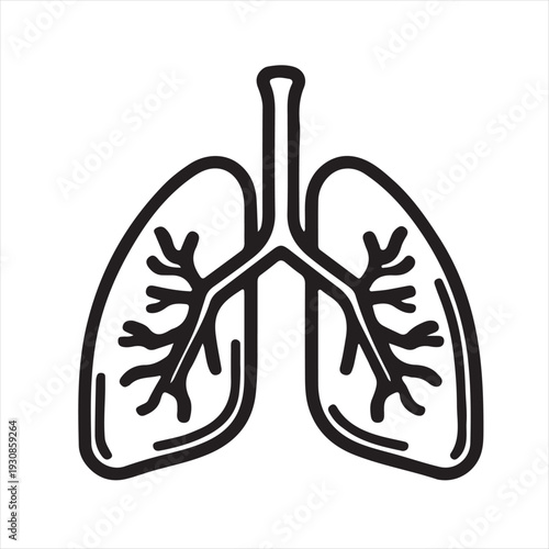 Simple black lungs icon displays human respiratory system on a white background 