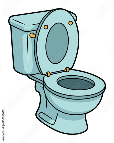 Cartoon of a Light Blue Toilet with Open Lid and Seat