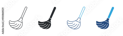 Broom Icon Set, Cleaning Tool, Housekeeping Equipment Symbol, Vector Illustration