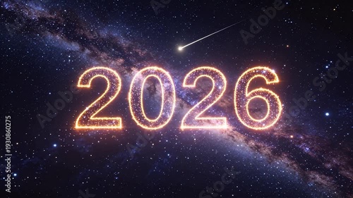 2026 year in space with shooting star