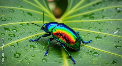 Rainbow Beetle on Leaf