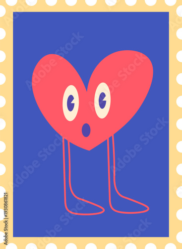 Cute Cartoon Heart Character Design Postage Stamp For Kids