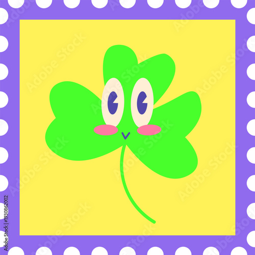 Cute Cartoon Shamrock Character Postage Stamp Design