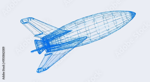 Blueprint Wireframe Illustration of a Modern Rocket or Spacecraft Design for Future Travel