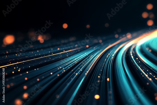 A long blue line with orange dots on it. The line is blurry and the dots are scattered all over it