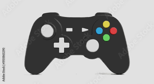 Sleek black gaming controller with vibrant colored buttons, ready for immersive digital entertainment experiences