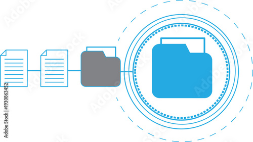 Graphic illustration illustrating document review and file searching within a company.
