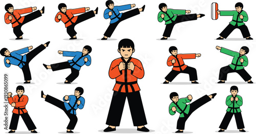 Martial Arts Fighters Action Poses Vector Pack Combat Training