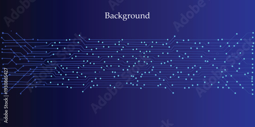 Abstract Technology Background, blue pattern with electric light, microchip, power line,Illustrations Vectors circuit board on a dark technological background.
